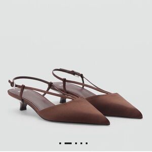 Mango SATIN KITTEN-HEEL SHOES WITH STRAPS Elegant Brown Slingback Heels